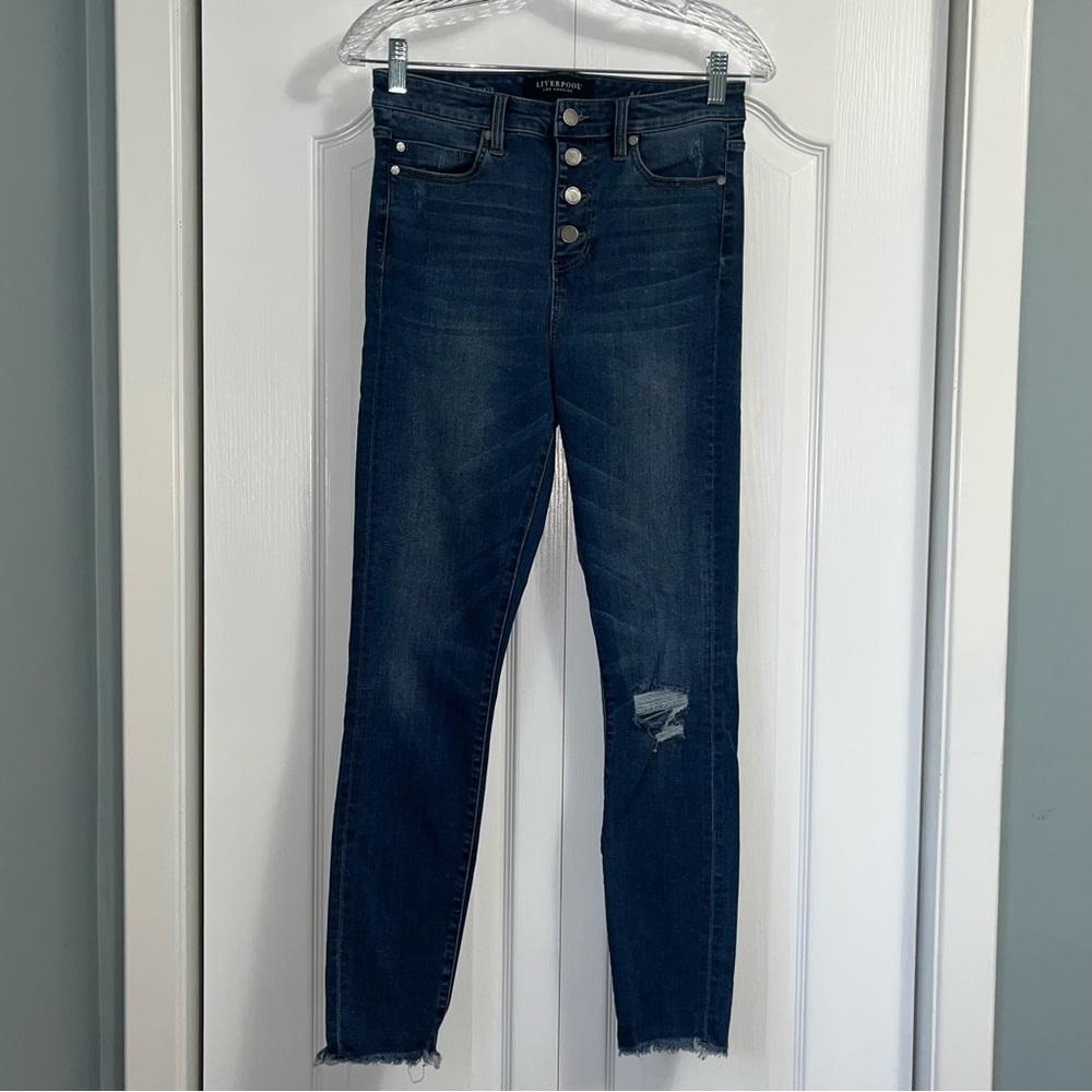 LIVERPOOL The High Rise Ankle distressed denim jeans blue women’s size 6 / 28